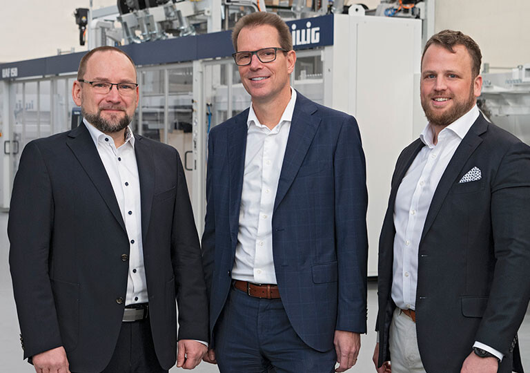 Matthias Holder (CSO/CTO), Carsten Strenger (CEO) und Thomas Schmidt (Chief Transformation Officer) führen das Unternehmen gemeinsam.